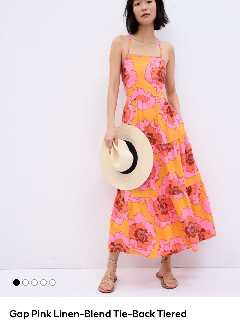 GAP Pink and Orange Floral Tiered Maxi Dress